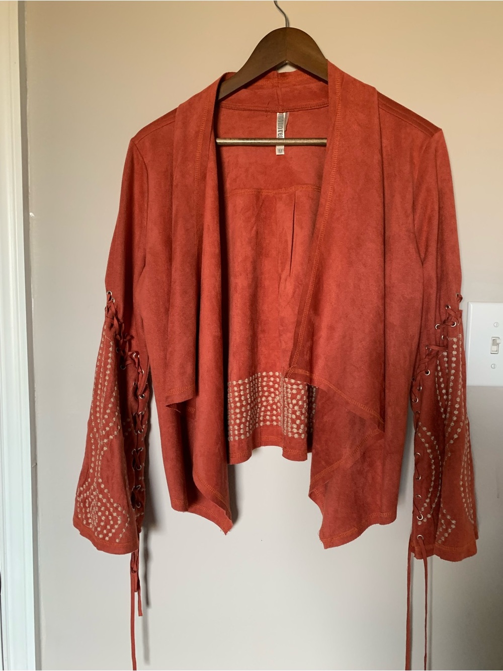 Monoreno Rust Studded Open-Front Suede Shrug - Picture 3 of 3